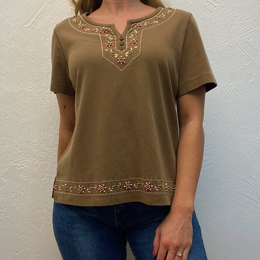 (M) Brown Beaded Top