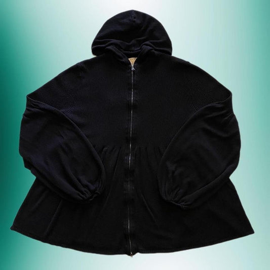 (S) Black Flowy Hooded Jacket